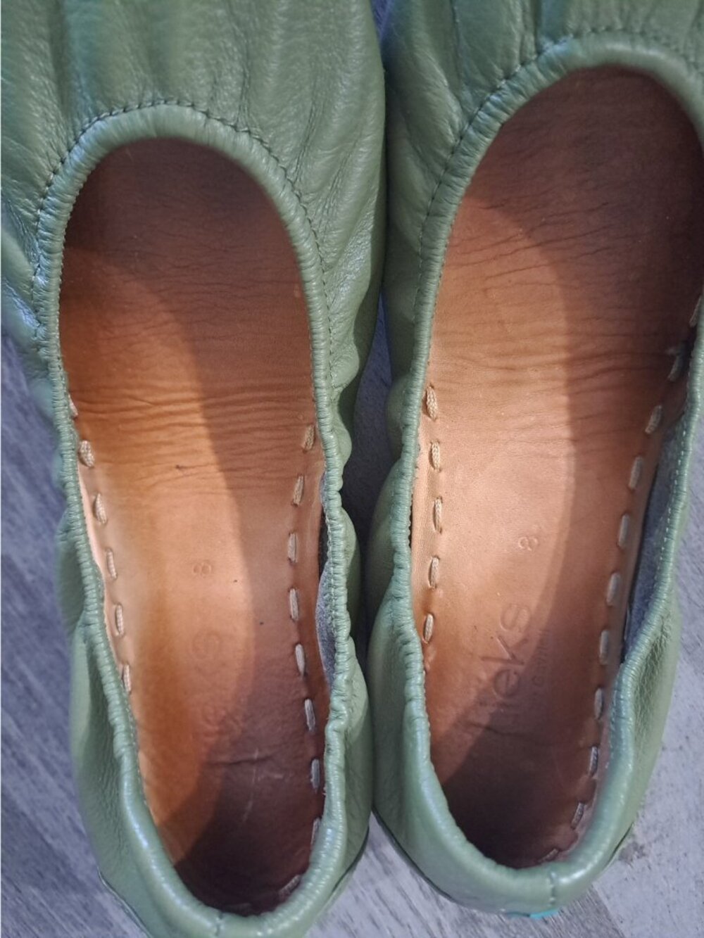 Tieks by Gavrieli Women’s 8 Olive Green Leather Foldable Ballet Flats Round Toe - Picture 6 of 14